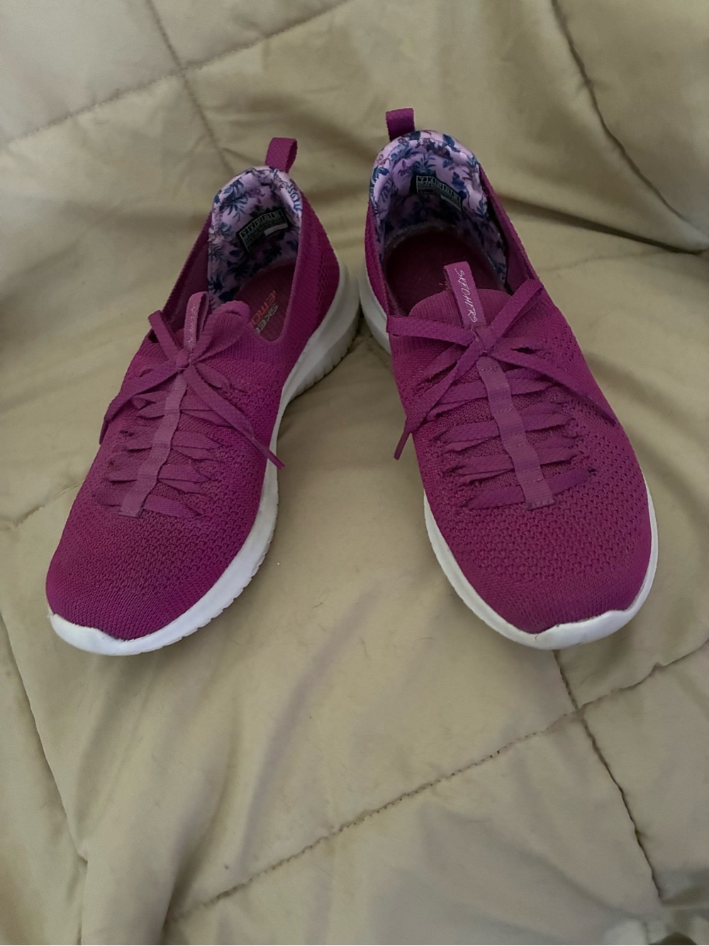 Skechers Women's Slip-On Knit Sneakers in Magenta Size 7